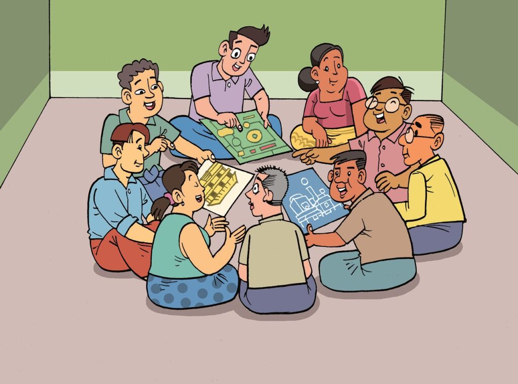 Group of children playing board games and chatting